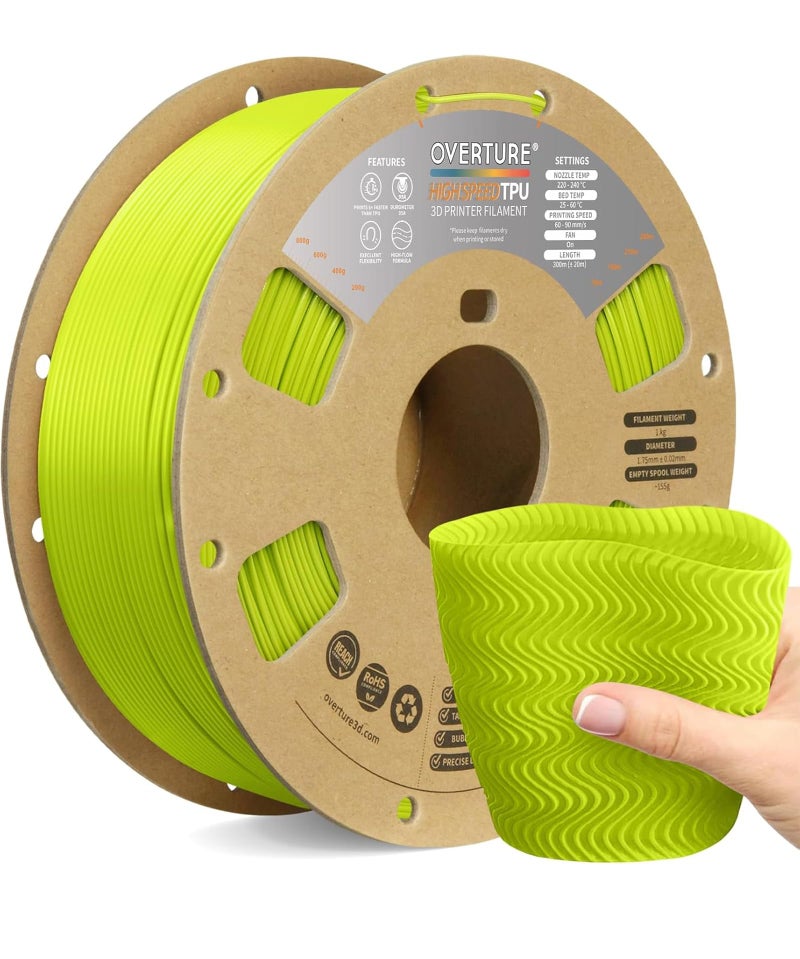 OVERTURE TPU High Speed Filament 1.75mm Flexible Roll, 95A Soft 3D Printer Filament, 1kg Spool (2.2 lbs), Fit Most FDM Printer (HS TPU Grass Green) - Image 1